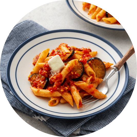 ノンバターでつくる<br>ナスのペンネ・アラビアータ