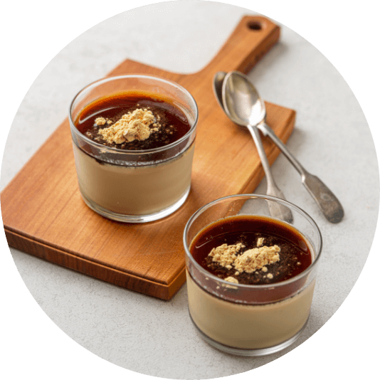 ほうじ茶とノンバターの<br>豆乳プリン